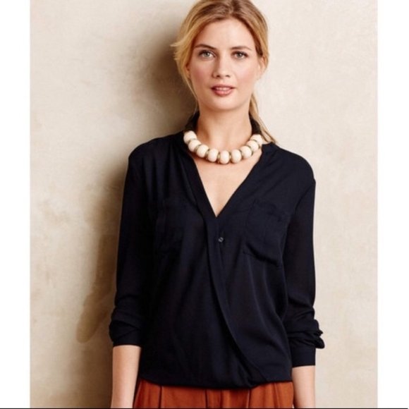 Anthropologie Tops - Anthropologie Maeve Eva Wrap Surplice Blouse Navy sz 2